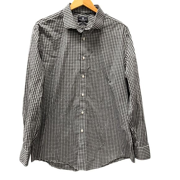 Psycho Bunny Shirt Mens 17 34/35 Black Gingham Button Up Modern Fit Stretch - Picture 1 of 8